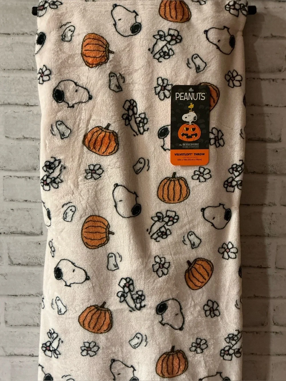 Peanuts Snoopy Pumpkins and Ghosts Printed Plush VelvetLoft® Throw- 60x70”
